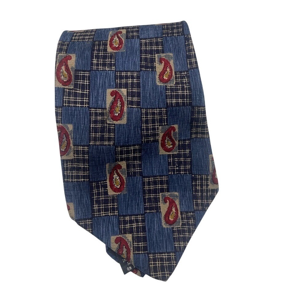 Haggar Blue and Red Checkered Paisley Tie